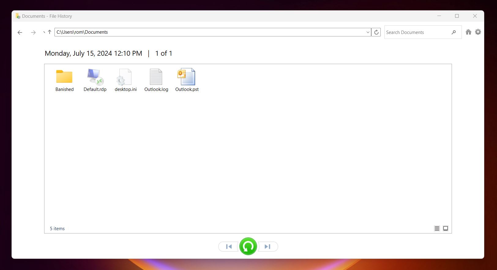 Select the file and Restore