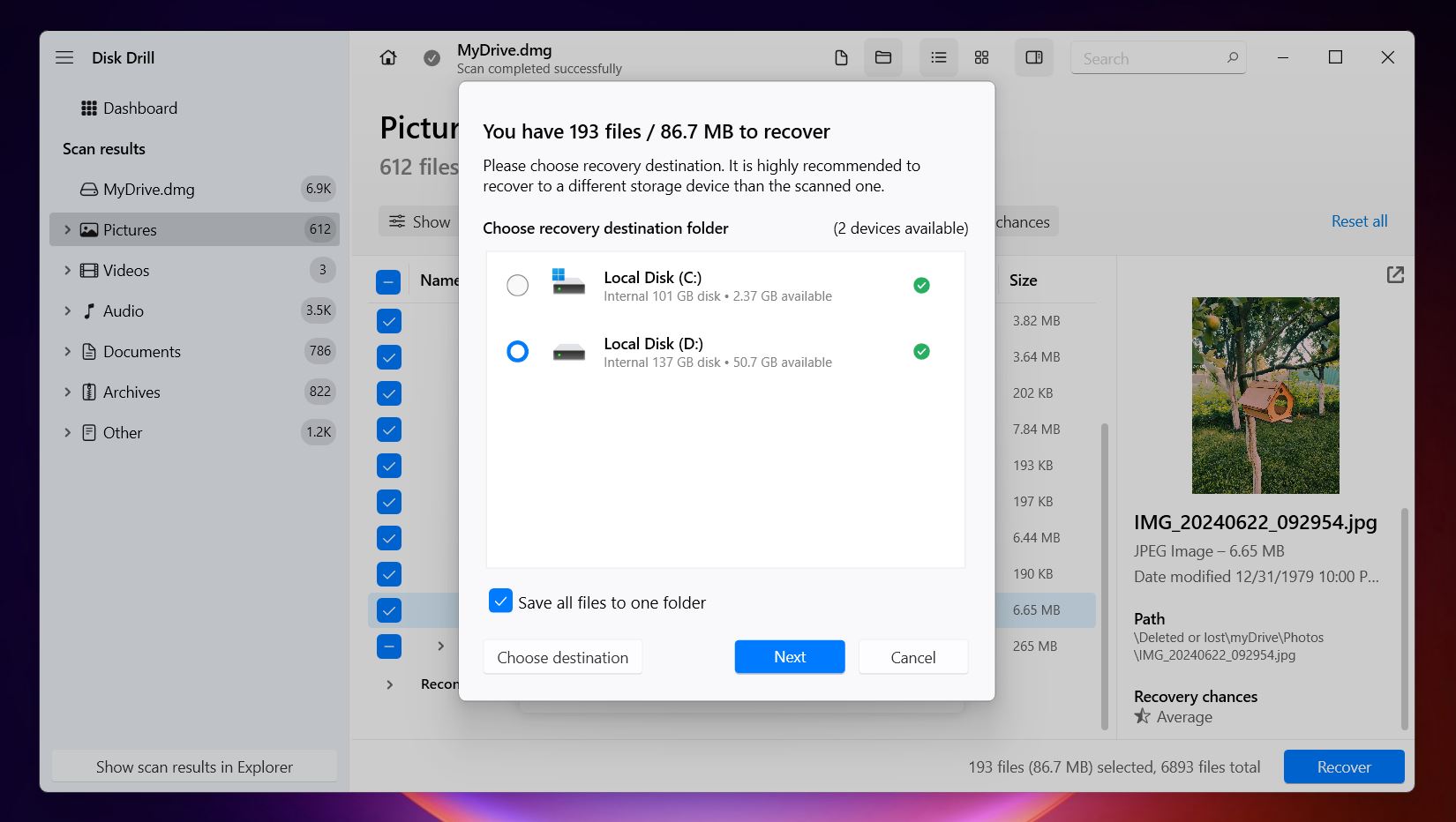Choose where to save the files