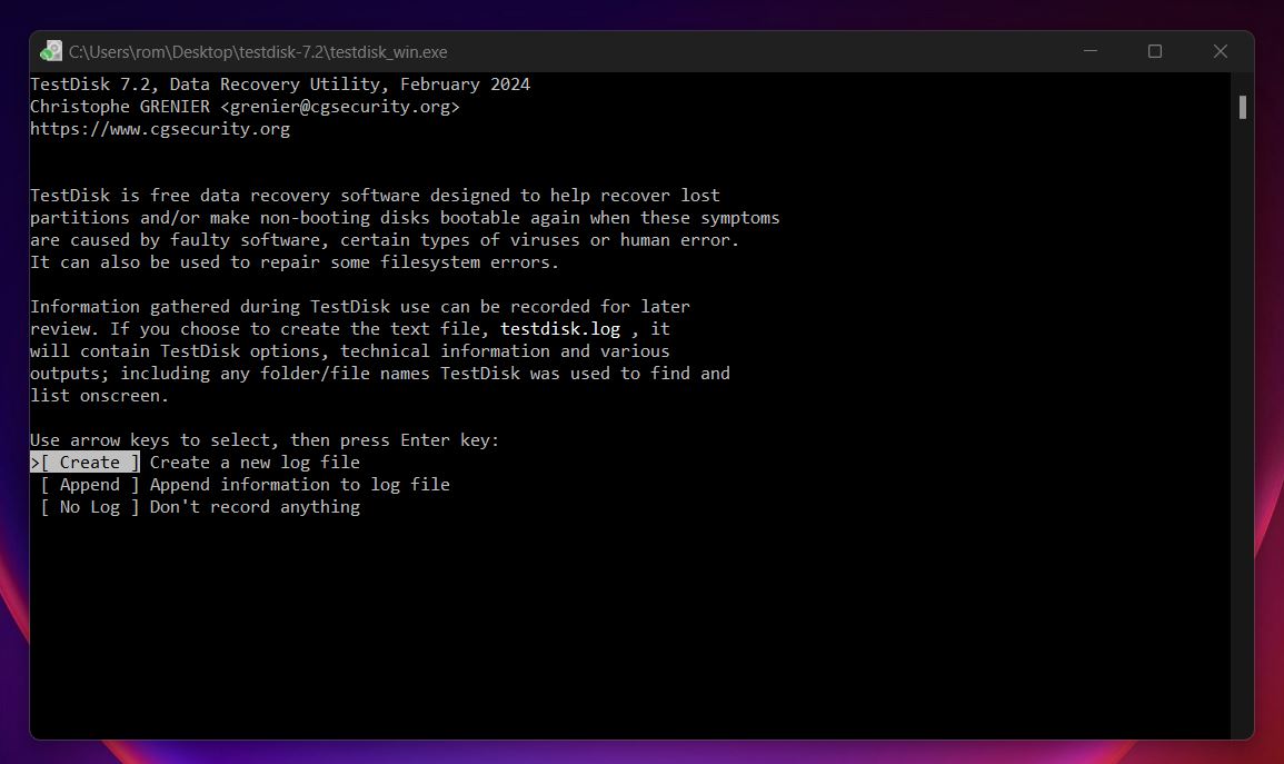 Create a new log file