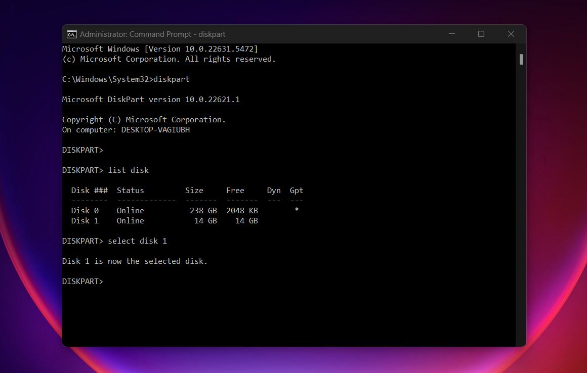 Select disk